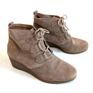 LUCKY BRAND Jaemma Women's Tan Wedge Lace-up Ankle Booties Size 8.5